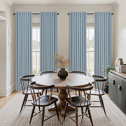 Jowels Blue Linen Grommet Blackout Curtains 108 Inches Long for