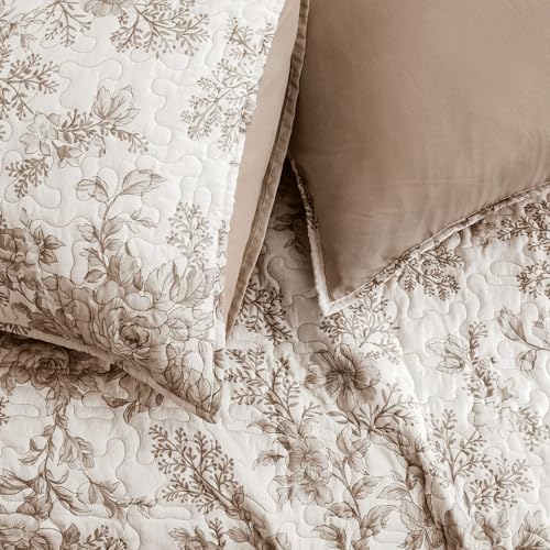 Wonderful - Taupe Floral Quilt King Size, 3-Piece Breathable Cotton