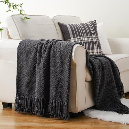 BATTILO HOME Dark Grey Throw Blanket for Couch, 50"x60"