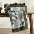 Amélie Home Checkered Knit Throw Blanket for Couch, Olive Green