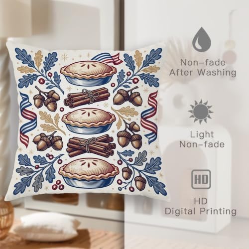 Pie Throw Pillow Covers Set of 2, Thanksgiving Rustic Acorn Cinnamon