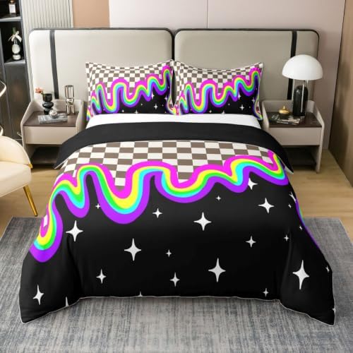 Feelyou Brown Grid Duvet Cover 100% Cotton King Size Geometric Bedding