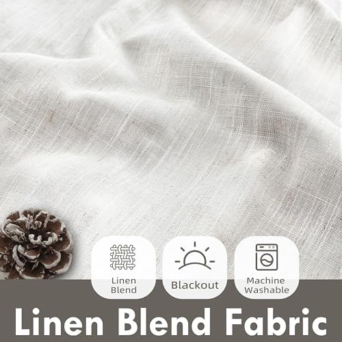 DriftAway 100% Blackout Natural Cream Linen Curtains for Bedroom