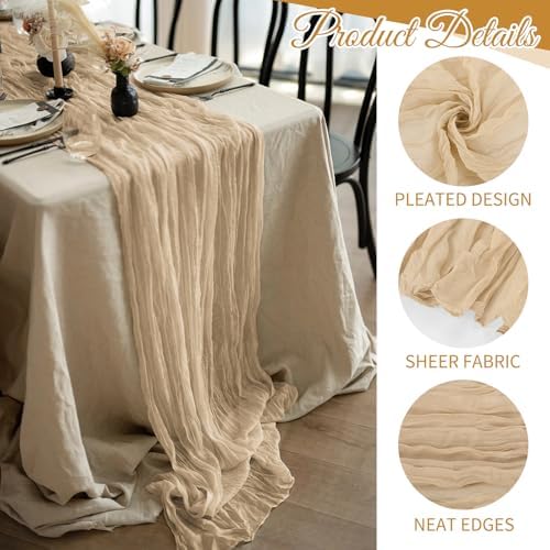 10 Pack Beige Cheesecloth Table Runner 17x108 Inch Boho Gauze Cheese