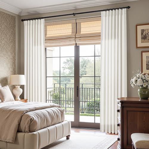 Nanspring Pinch Pleated Linen Curtains 2 Panels Cream 63 Inch Length
