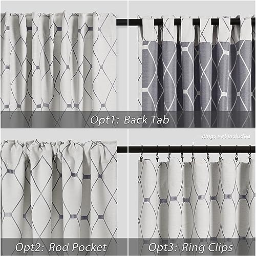 Nanspring Grey Geometric Pattern Off White Curtains 63 Inch Length for