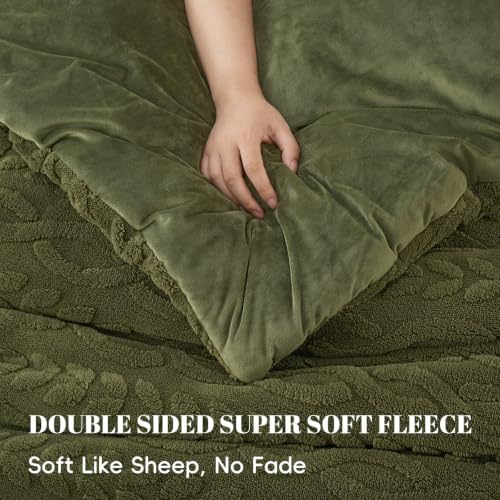 PHF Fluffy Sherpa Fleece Queen Comforter Set, 3 Pieces Warm Fuzzy Soft