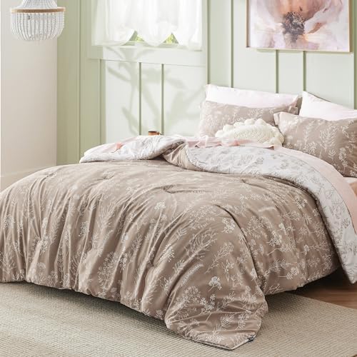 Bedsure Floral Comforter Set Cute Bedding Set King Reversible Light
