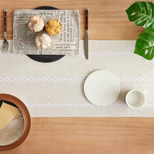 Braided Farmhouse Table Runner, Braided Beige 13x36 Inch, Cotton Linen