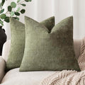 Foindtower Solid Textured Chenille Throw Pillow Covers 22x22,Olive