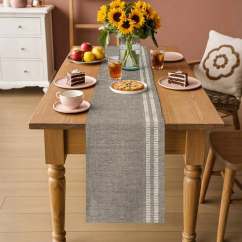 Flax Gray Dining Table Runner Oatmeal Beige Woven Fabric Texture