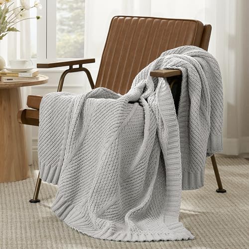 Amélie Home Chenille Knit Throw Blanket for Couch, Light Gray, 50"x60"