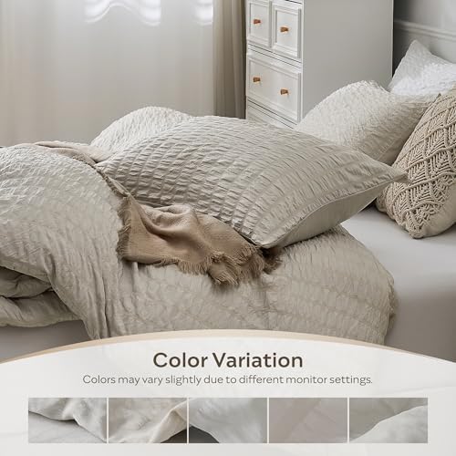 JELLYMONI Oatmeal Seersucker Duvet Cover Set Twin Size