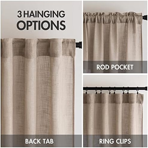 MIULEE Taupe Linen Curtains 52x96 Inch with Textured Linen Window