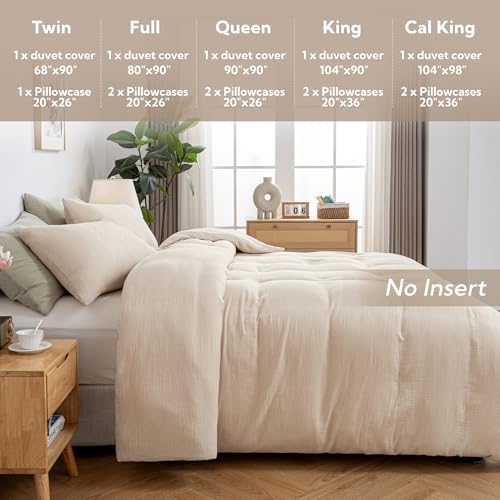 MILDLY Muslin Duvet Cover Queen - 100% Washed Cotton Linen Like Gauze