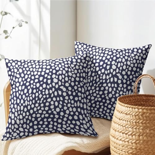 Navy Blue Cream Dots Pillow Covers 20x20 Inches Boho Design Polka Dot