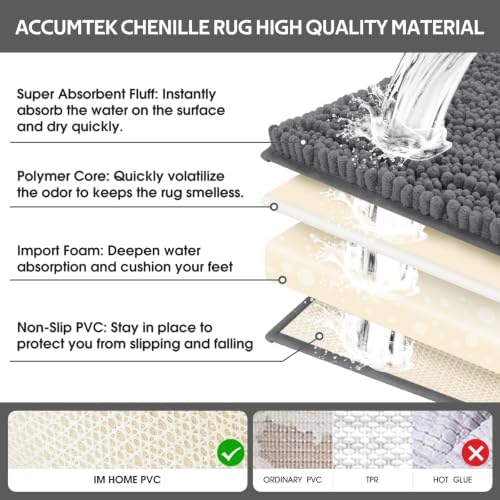 ACCUMTEK Upgrade Extra Large Grey Bathroom Rug Set 3 Pieces Gray Ultra