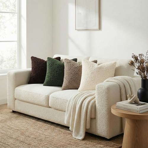 decorUhome Sherpa Decorative Throw Pillow Covers 22x22 Set of 2 Olive
