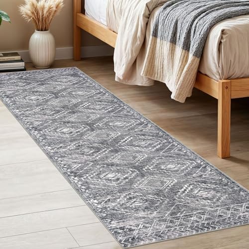 KILOCOCO Washable Runner Rug 2x6 ft Non-Slip Hallway Runners, Grey
