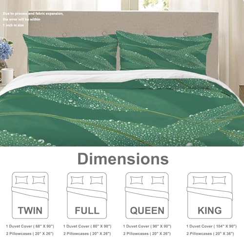 Dewy Sage Leaves 100% Cotton Duvet Cover Set Queen Size, Green with