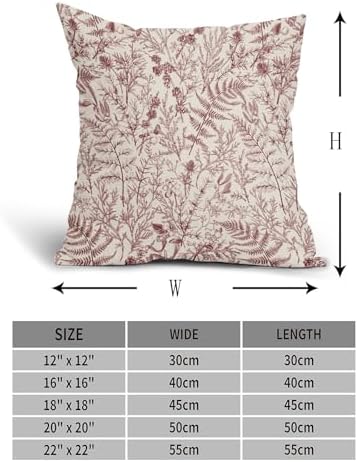 Burgundy Red Fern Leaves Pillow Covers 18X18 Inch Plant Leaf Floral