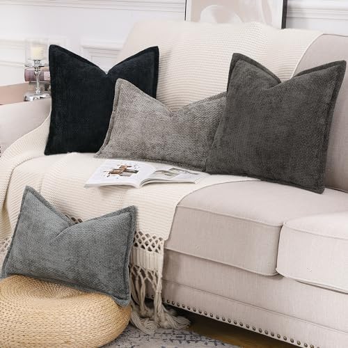 MADIZZ Decorative Chenille Velvet Throw Pillow Covers Set of 2 Soft