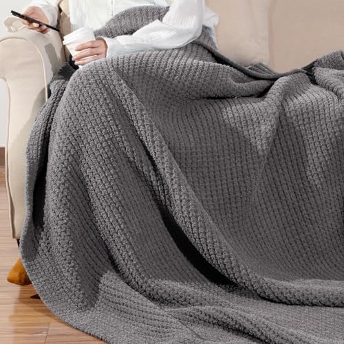 Waffle Knit Throw Blanket for Couch, Soft Cozy Chunky Knit Thick