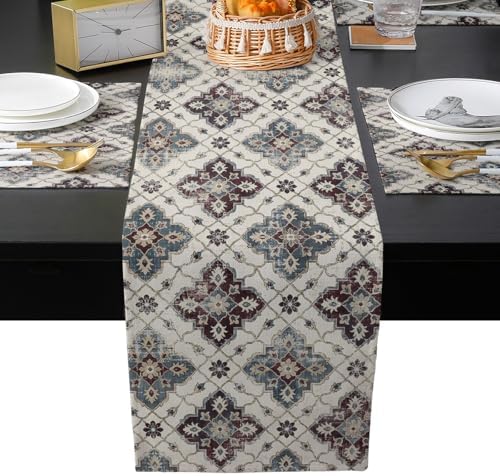 Classic Boho Table Runner and Placemats for Dining Table, Burlap