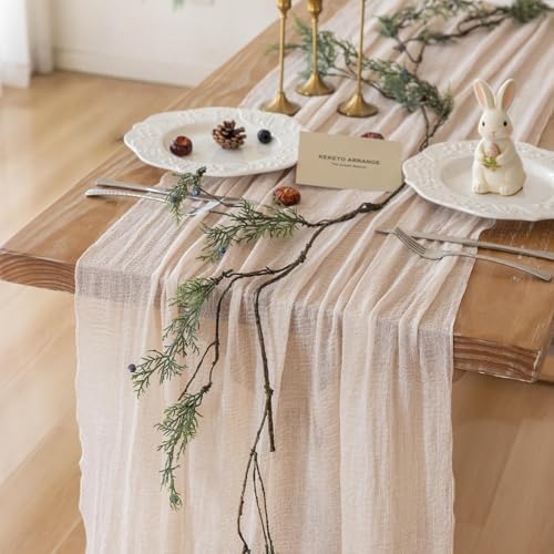 10Pcs Light Beige Cheesecloth Table Runner 120 Inches for Party Home