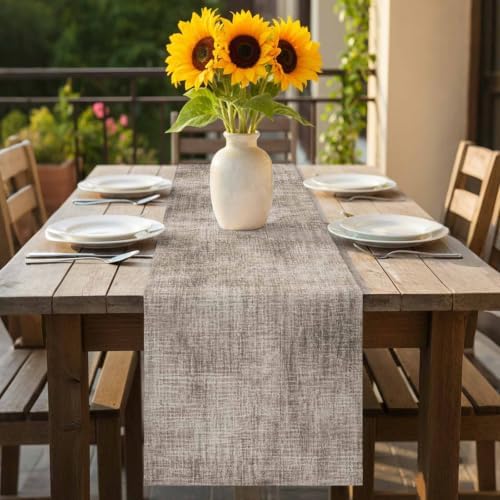 Vintage Beige Linen Texture Table Runner, Minimalist Brown Distressed