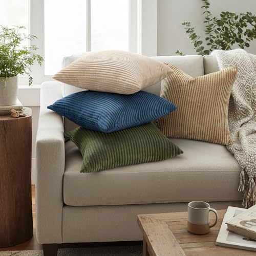 Mecatny Corduroy Fall Throw Pillow Covers 22x22 Set of 2 Olive Green