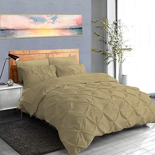 Pinch Pleated Duvet Cover with Zipper Closure and 2 Pillow Shams 100%