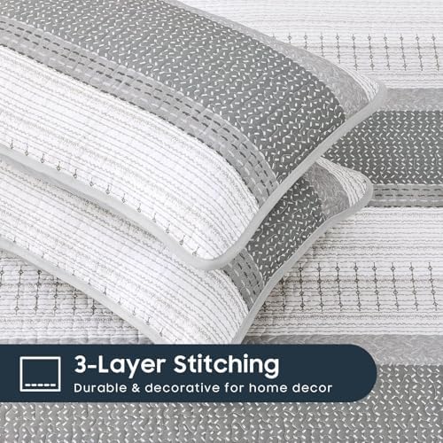 Wake In Cloud - Striped Quilt Set, Farmhouse Coastal Neutral Boho