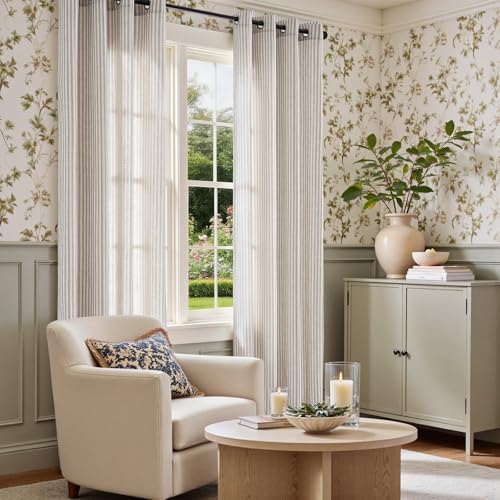 Vangao Linen Curtains for Living Room, Taupe Grey Curtains 96L, 2