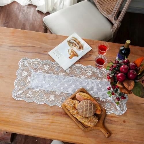 ARTABLE Light Grey Lace Table Runner Macrame Embroidered Scarf