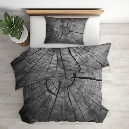 Modern Abstract Duvet Cover Queen Size, Grey Rustic Wood Plank