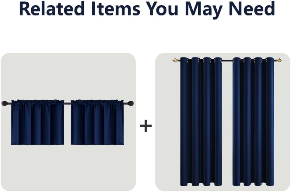 Mrs.Naturall Navy Blue Blackout Curtains 96 Inches Long 2 Panel
