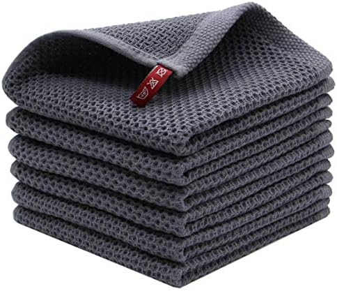 Cotton Dish Rags Dish Cloths for Washing Dishes,12”x12”, 6 Pack, Dark