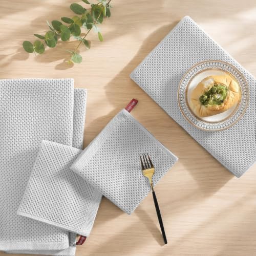 Mordimy 100% Cotton Waffle Weave Kitchen Towels 4-Pack, Gray