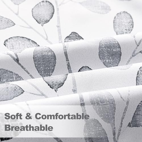 MYSKY HOME Grey Leaf Curtains 63 Inch Length for Bedroom Grommet 2