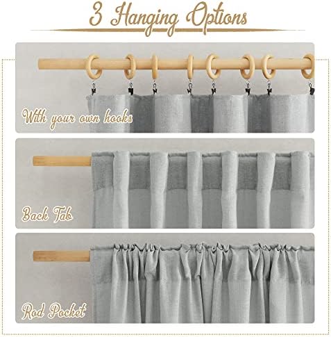 NICETOWN Light Gray Linen Sheer Curtains 108 inches Long, Rod Pocket &