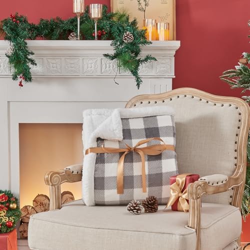 BEDELITE Grey Whtie Buffalo Plaid Sherpa Blanket, Fluffy Twin 60"x80"