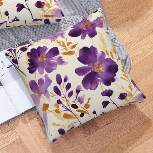 Watercolor Flower Throw Pillow Covers Violet Gold Flower Pillow Cover
