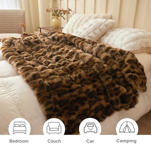 LIFEREVO Cheetah Print Fluffy Faux Rabbit Fur Throw Blanket 60x80