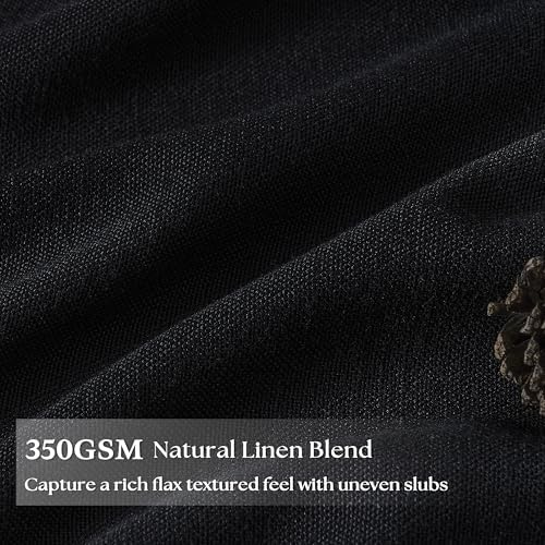 Black Pinch Pleated Semi Sheer Linen Curtains 84 Inch Long for Bedroom