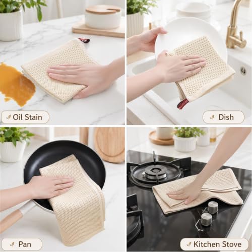 Mordimy 10 Pack 100% Cotton Kitchen Towels and Dishcloths Set, Beige