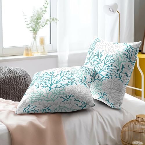 Coastal Coral Throw Pillow Covers 20x20 Inch, 2Pcs Light Blue Summer