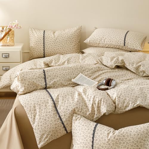 Floral Twin XL Duvet Cover Washed Cotton Cream Twin XL Comforter Cover
