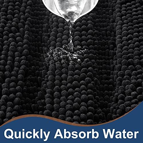 FLOLEOPA Non Slip Thick Shaggy Chenille Black Bathroom Rug Sets