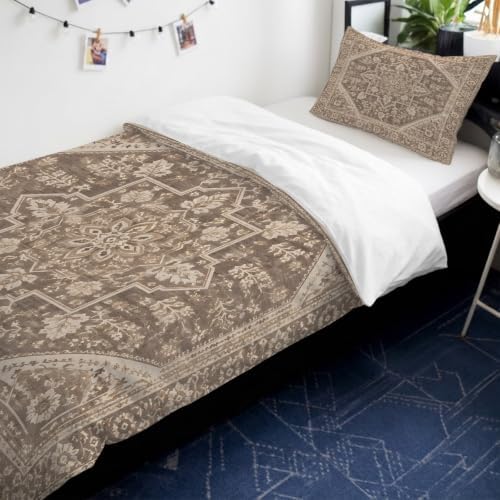 Beige Grey Boho Duvet Cover Queen Size, Quilt Cover 90"x90" with